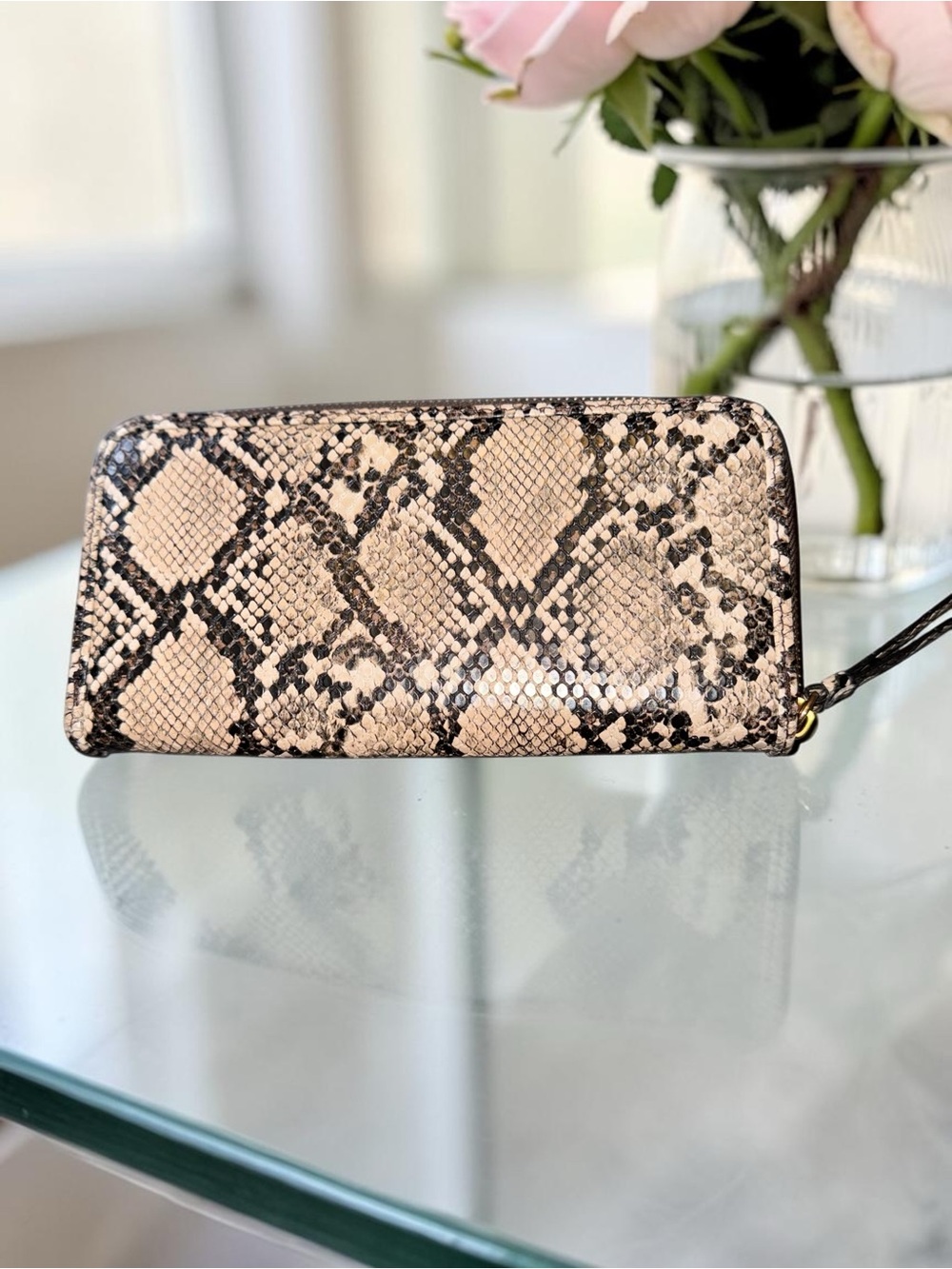 Jessica Simpson Snake-Print Zip Around Wallet EUC